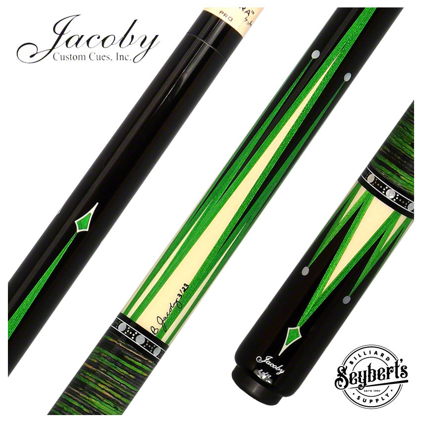 Jacoby Limited Edition Raven Pool Cue with Stacked Leather Wrap - 0917-52SWGRN
