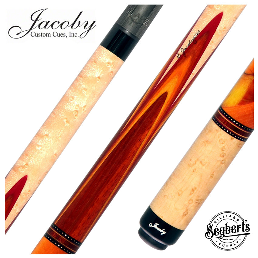 Jacoby Birdseye Maple with Brown/Orange Butterfly Points No Wrap Pool Cue with 12.70mm Jacoby Black V4 Carbon Shaft