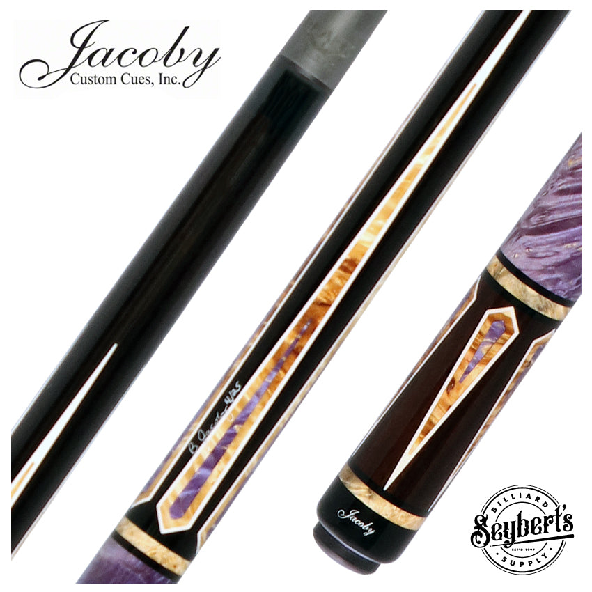 Jacoby Ebony with Purple Pearl Infused Burl Custom No Wrap Pool Cue with 12.30mm Jacoby Black V4 Carbon Shaft