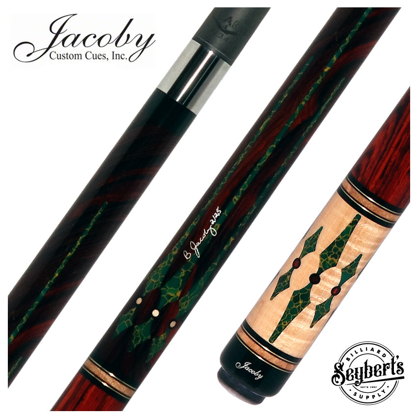 Jacoby Cocobolo with Curly Maple and Arizona Jade Custom No Wrap Pool Cue with 12.30mm Ultra Pro Shaft