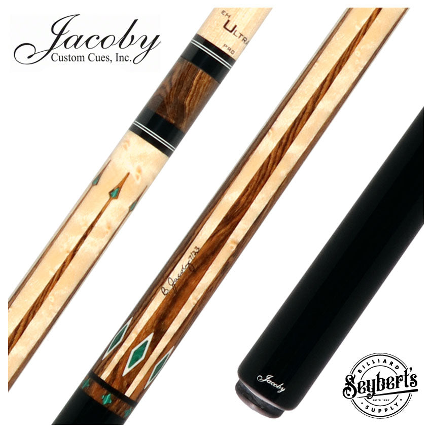 Jacoby Birdseye Maple with Bocote Points and Malachite Inlays Pool Cue