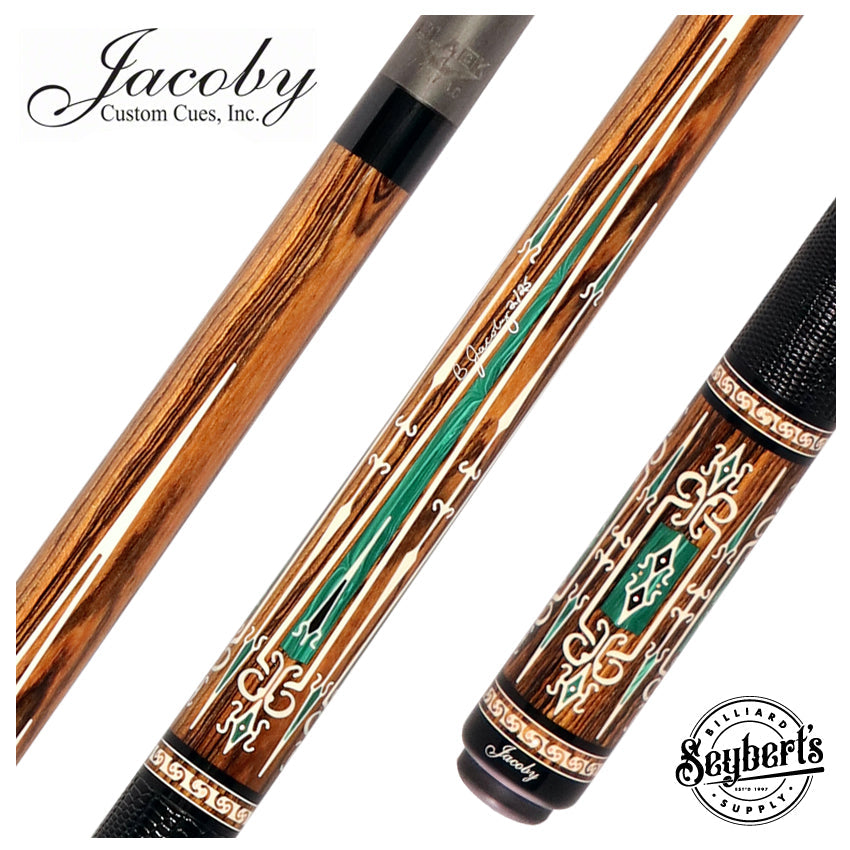 Jacoby Bocote with Malachite and White Juma Pool Cue with 12.70mm Jacoby Black V4 Carbon Shaft