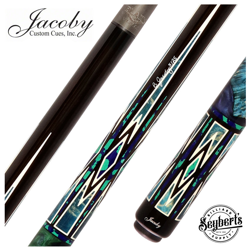 Jacoby Ebony with Azurite and Malachite Inlays Custom No Wrap Pool Cue with 12.70mm Jacoby Black V4 Carbon Shaft