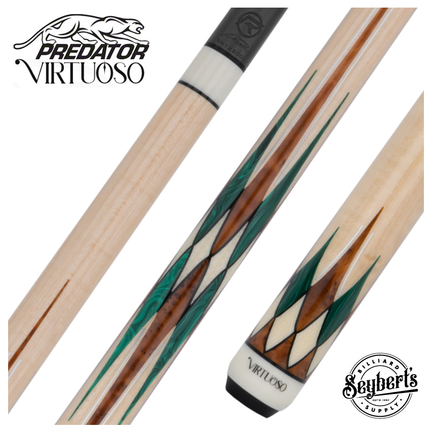 Predator Virtuoso Series Curly Maple with 8 Malachite and Thuya Points No Wrap Pool Cue - Uni-Loc