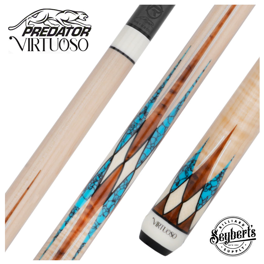 Predator Virtuoso Series Curly Maple with 8 Turquoise and Thuya Points No Wrap Pool Cue - Uni-Loc
