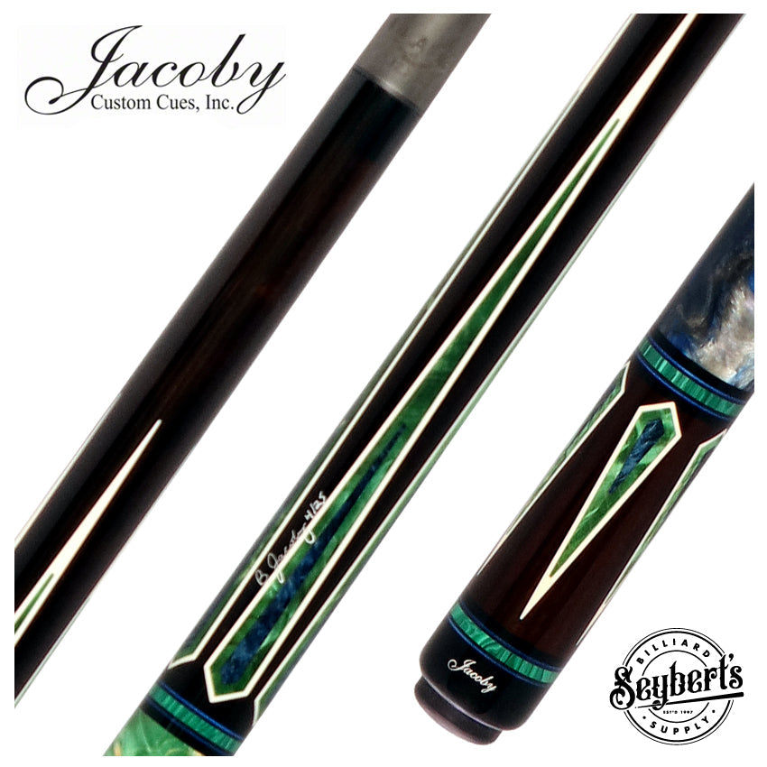 Jacoby Ebony with Blue Pearl Infused Burl Custom No Wrap Pool Cue with 12.70mm Jacoby Black V4 Carbon Shaft