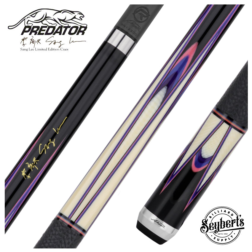Predator Sang Lee 2-1 Black with Pink / Blue / Purple / Ivorine Butterfly Points Limited Edition Pool Cue - Radial