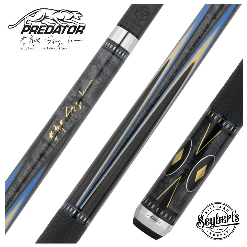 Predator Sang Lee 2-5 Gray-Stained Birdseye Maple with Black / Blue / Maple / Ebony Butterfly Points Special Edition Limited Pool Cue - Radial with Luxe Leather Wrap