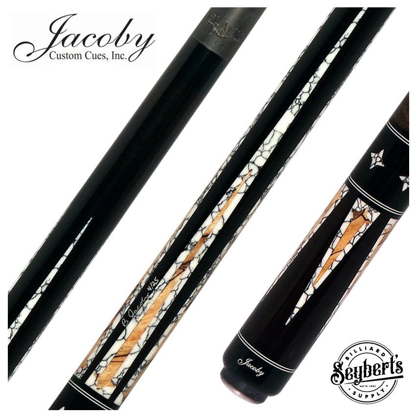 Jacoby Ebony with Spalted Maple and Buffalo Turquoise Custom No Wrap Pool Cue with 12.7mm Jacoby Black V4 Carbon Shaft