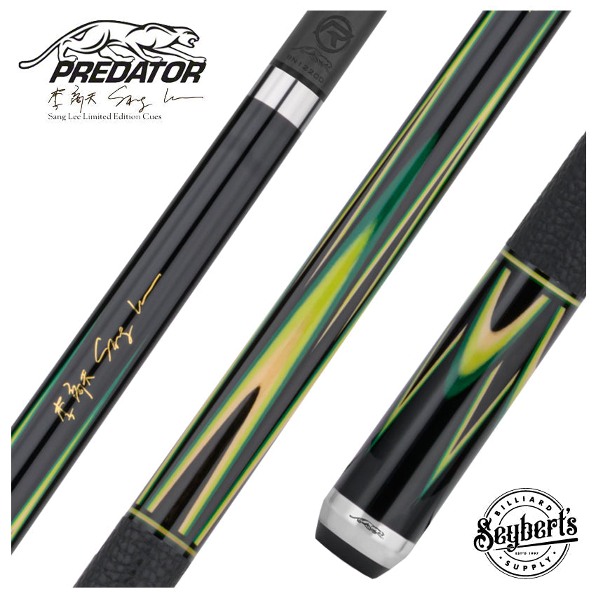 Predator Sang Lee 2-2 Black with Green / Maple / Ebony Butterfly Points Limited Edition Pool Cue - Radial with Luxe Leather Wrap