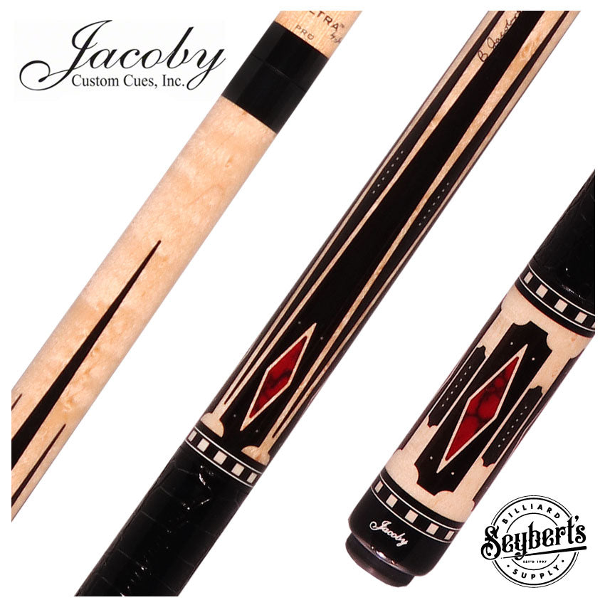 Jacoby HBV2 Series Birdseye Maple with Ebony Points and Bloody Jasper Inlays Pool Cue