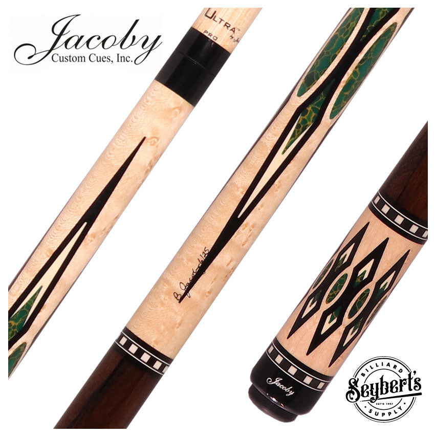 Jacoby HBV2 Series Birdseye Maple with Arizona Jade Inlays and Ziricote Wrap Pool Cue