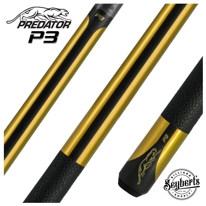 Predator P3 Metallic Gold Pool Cue with Luxe Leather Wrap - Uniloc