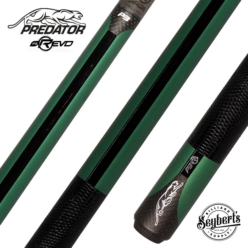 Predator P3 Matte Metallic Green Pool Cue with Genuine Exotic Black Lizard Wrap - Uniloc - P3GRNUC-EXLWBKLZ