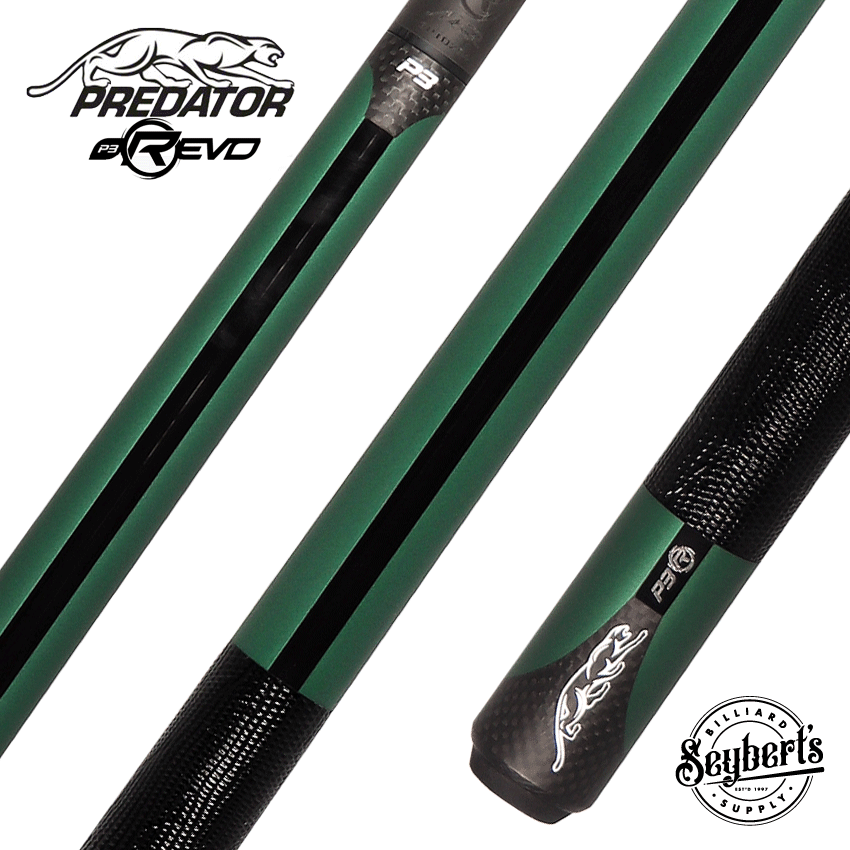 Predator P3  Matte Metallic Green Pool Cue With Black Lizard Wrap - P3GRNUC-LWBKLZ