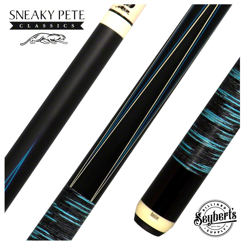 Predator 4 Point Sneaky Pete Black/Turquoise Stacked Leather Wrap Pool Cue - True Splice - SP4BL-SLWMXBKTUR