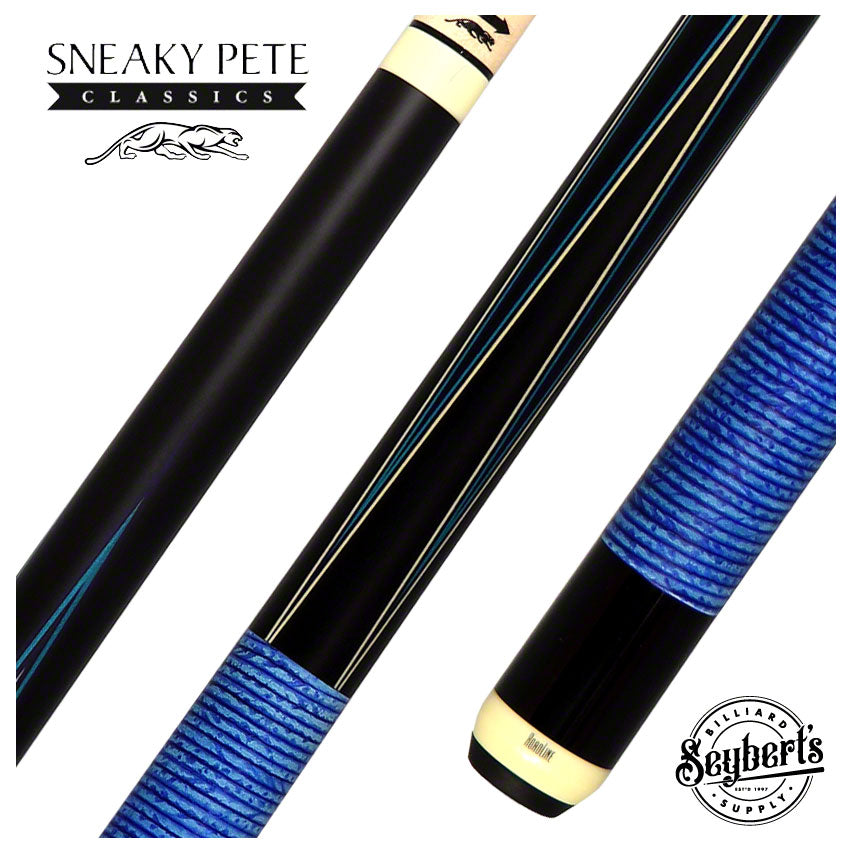 Predator 4 Point Sneaky Pete Black / Blue Points W/ Penetration Blue Stacked Wrap Cue Uni-Loc - SP4BL-SLWPENBL